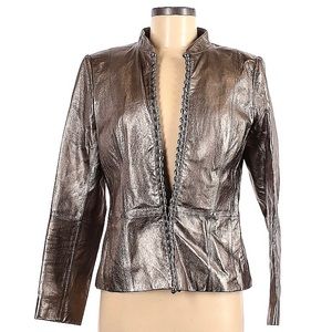 LAFAYETTE 148 size 8 bronze metallic leather jacket in excellent condition